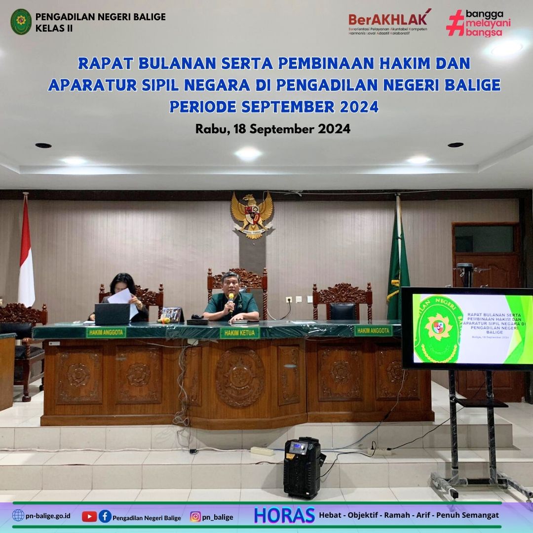 KEGIATAN RAPAT BULANAN SERTA PEMBINAAN HAKIM DAN APARATUR SIPIL NEGARA DI PENGADILAN NEGERI BALIGE PERIODE SEPTEMBER 2024