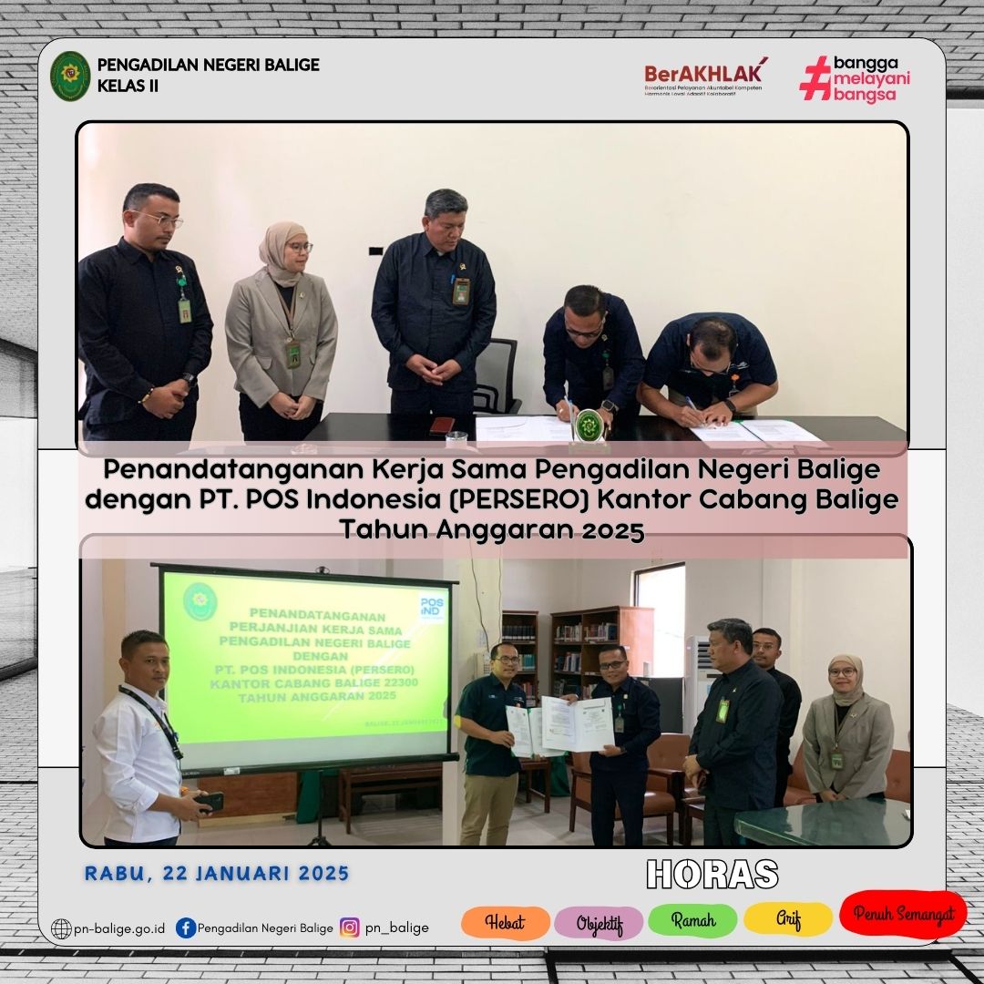 Penandatanganan Kerja Sama Pengadilan Negeri Balige dengan PT. POS Indonesia (PERSERO) Kantor Cabang Balige Tahun Anggaran 2025