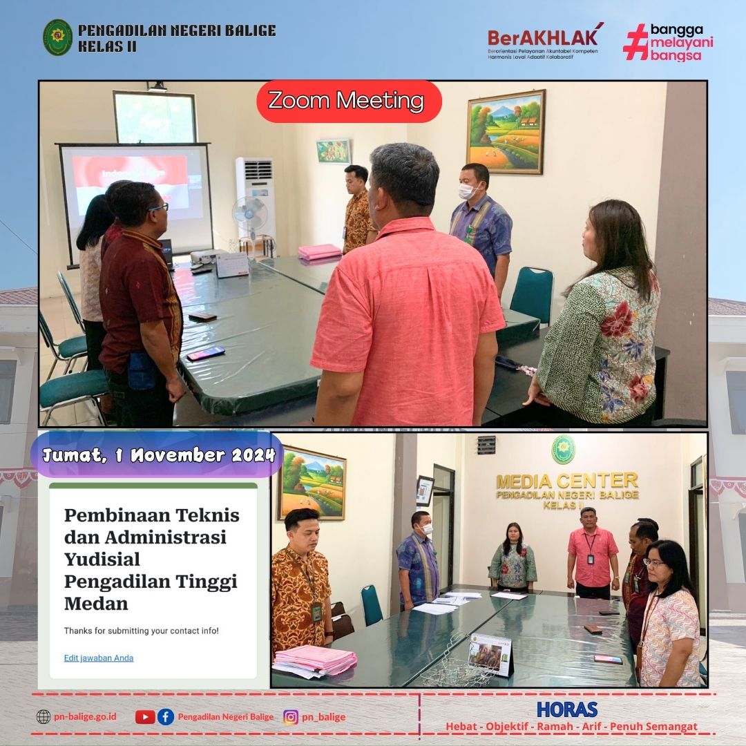 PENGADILAN NEGERI BALIGE MENGIKUTI PEMBINAAN TEKNIS DAN ADMINISTRASI YUDISIAL PENGADILAN TINGGI MEDAN SECARA DARING