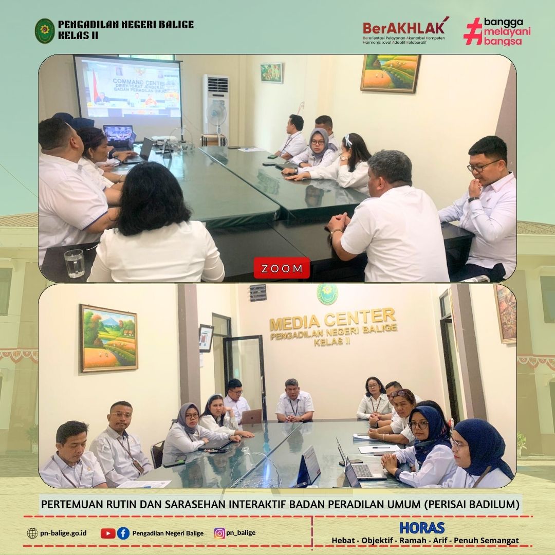 Pengadilan Negeri Balige mengikuti Pertemuan Rutin dan Sarasehan Interaktif Badan Peradilan Umum (Perisai Badilum) secara virtual zoom