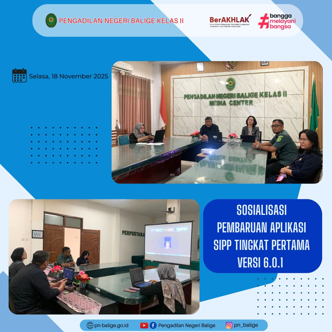 PENGADILAN NEGERI BALIGE MENGIKUTI SOSIALISASI PEMBARUAN APLIKASI SIPP TINGKAT PERTAMA VERSI 6.0.1 SECARA DARING