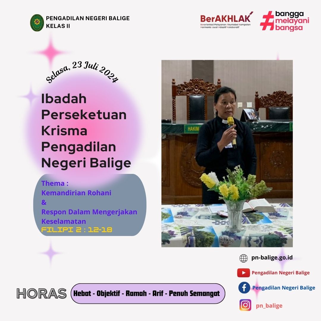IBADAH PERSEKUTUAN KRISMA - Selasa, 23 Juli 2024