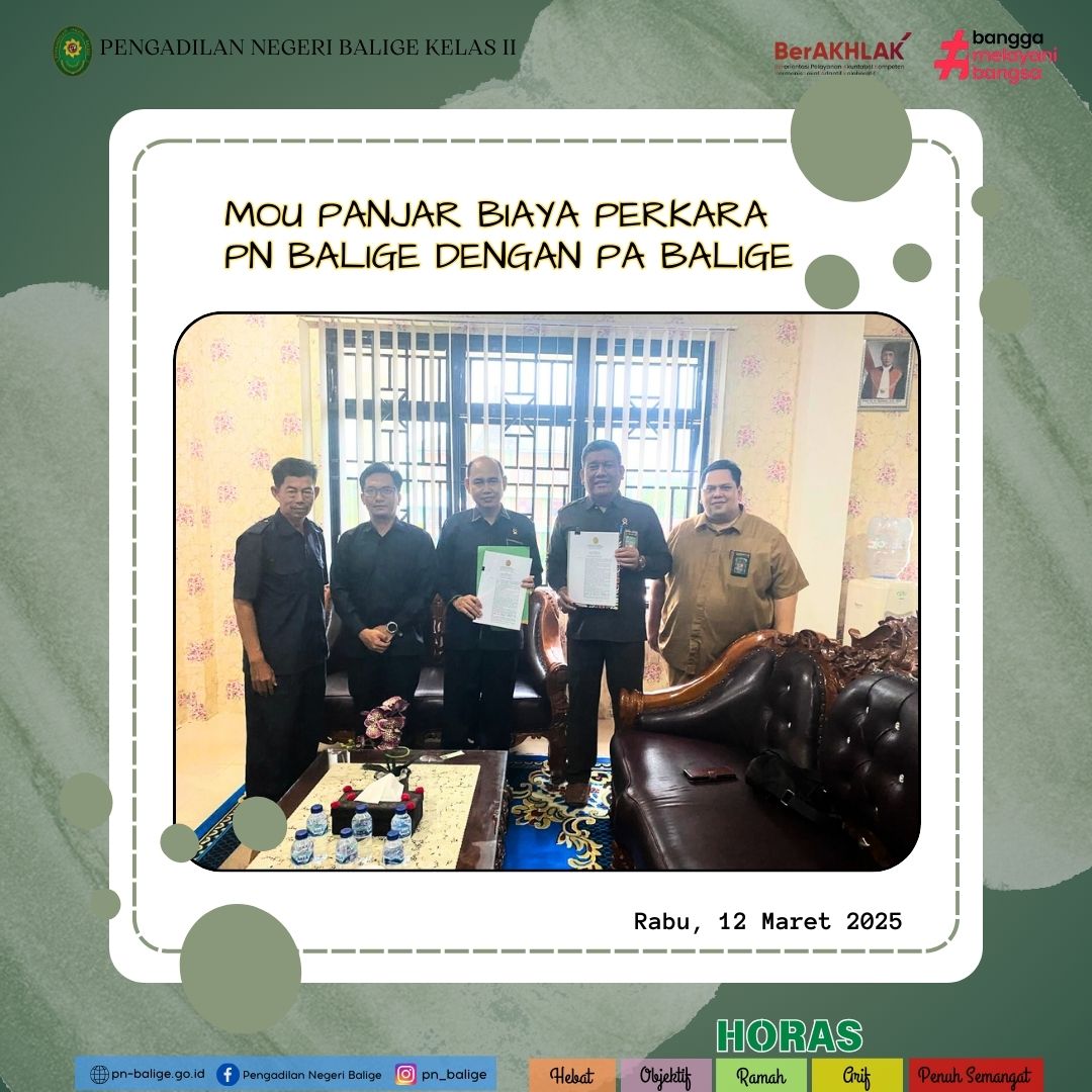 MOU PANJAR BIAYA PERKARA PENGADILAN NEGERI BALIGE DENGAN PENGADILAN AGAMA BALIGE