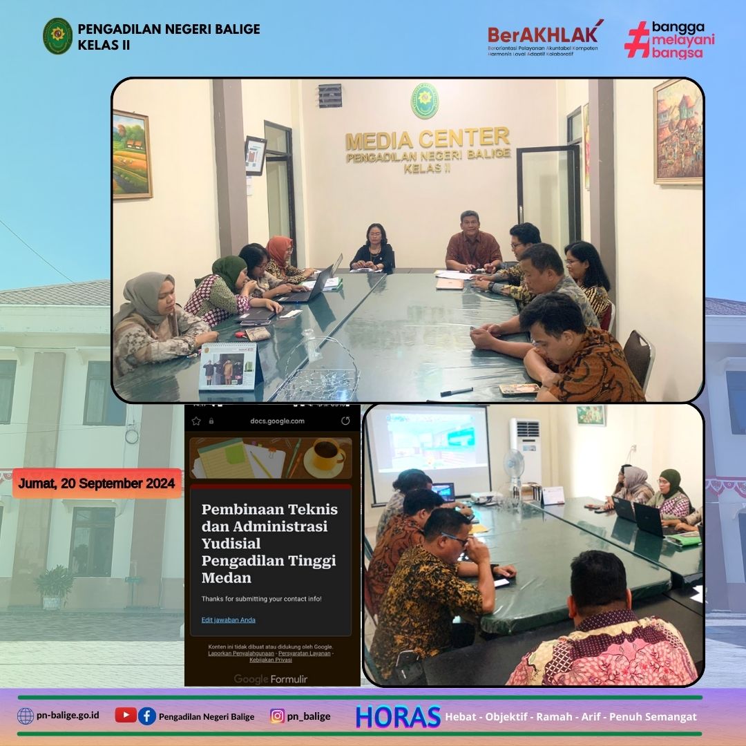 PENGADILAN NEGERI BALIGE MENGIKUTI PEMBINAAN TEKNIS DAN ADMINISTRASI YUDISIAL PENGADILAN TINGGI MEDAN SECARA DARING