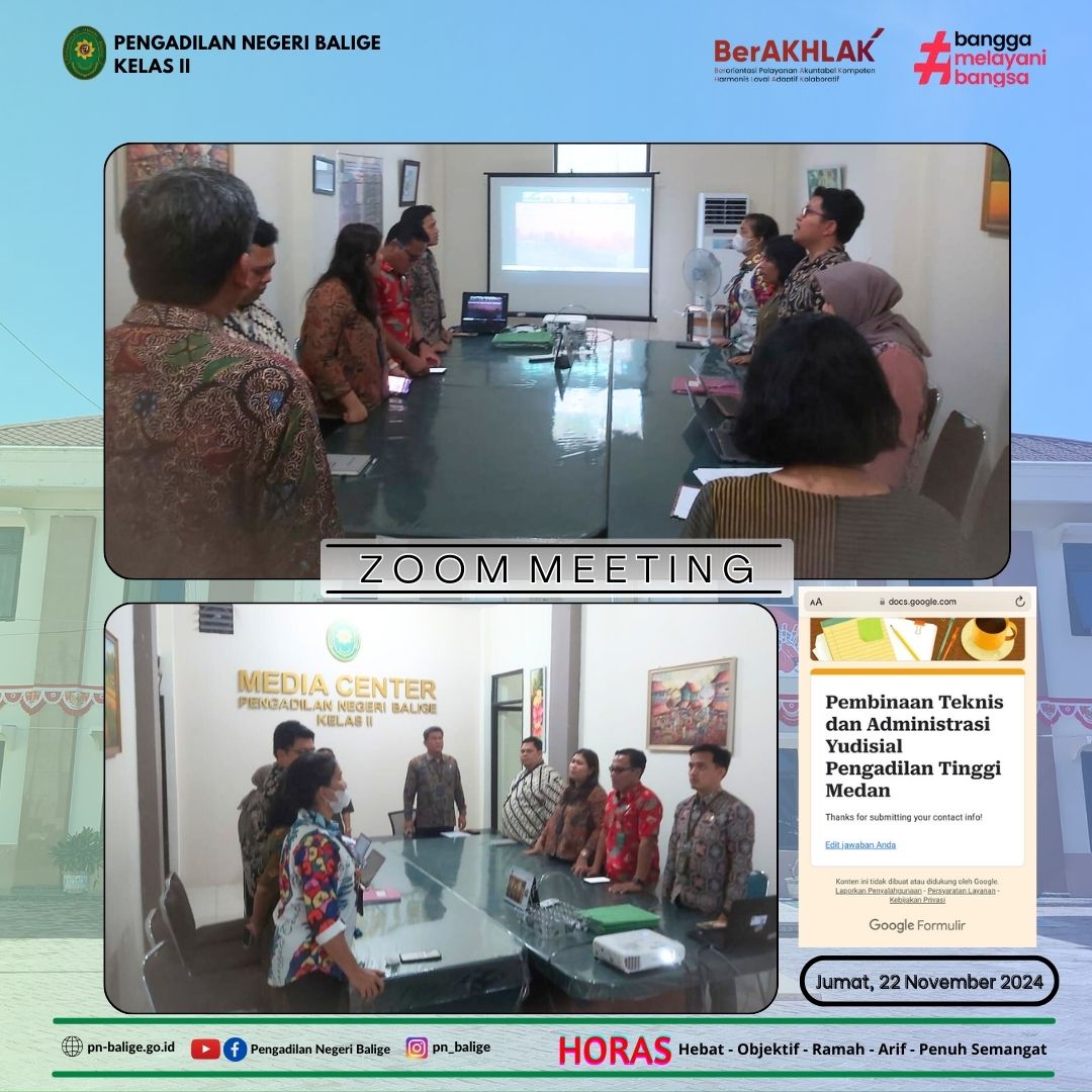 PENGADILAN NEGERI BALIGE MENGIKUTI PEMBINAAN TEKNIS DAN ADMINISTRASI YUDISIAL PENGADILAN TINGGI MEDAN SECARA DARING