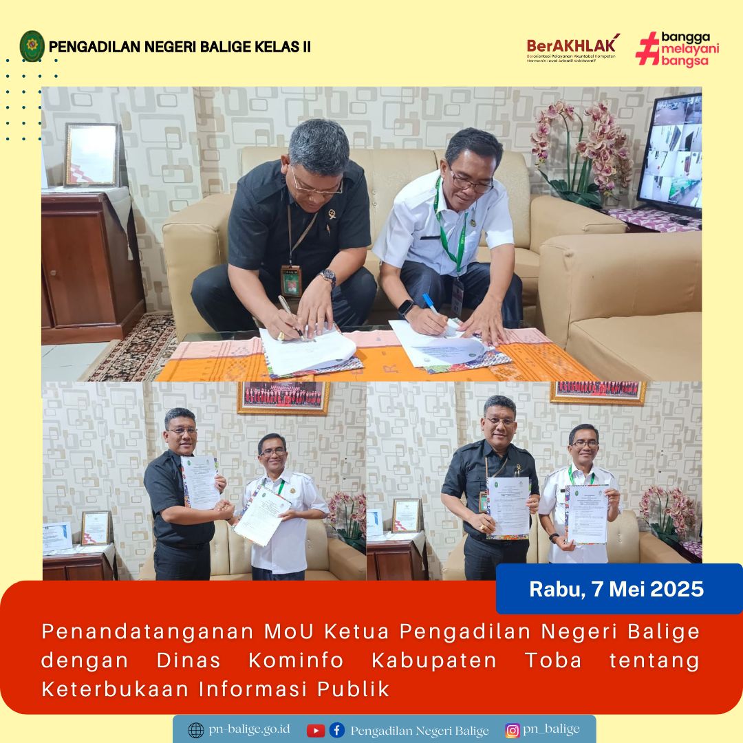 PENANDATANGANAN MOU KETUA PENGADILAN NEGERI BALIGE DENGAN DINAS KOMINFO KABUPATEN TOBA TENTANG KETERBUKAAN INFORMASI PUBLIK