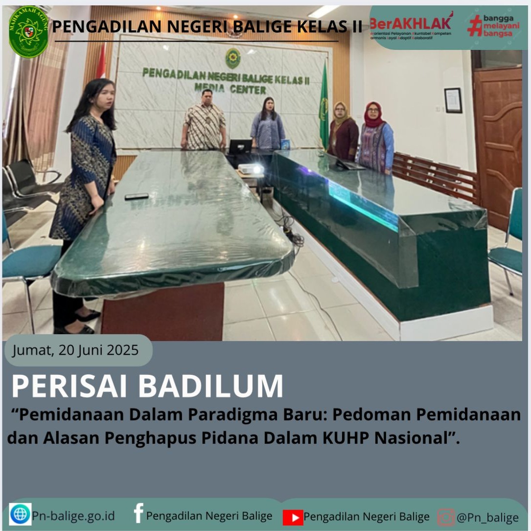 PENGADILAN NEGERI BALIGE MENGIKUTI PERTEMUAN RUTIN DAN SARASEHAN INTERAKTIF BADAN PERADILAN UMUM (PERISAI BADILUM) EPISODE 7 TAHUN 2025 SECARA DARING