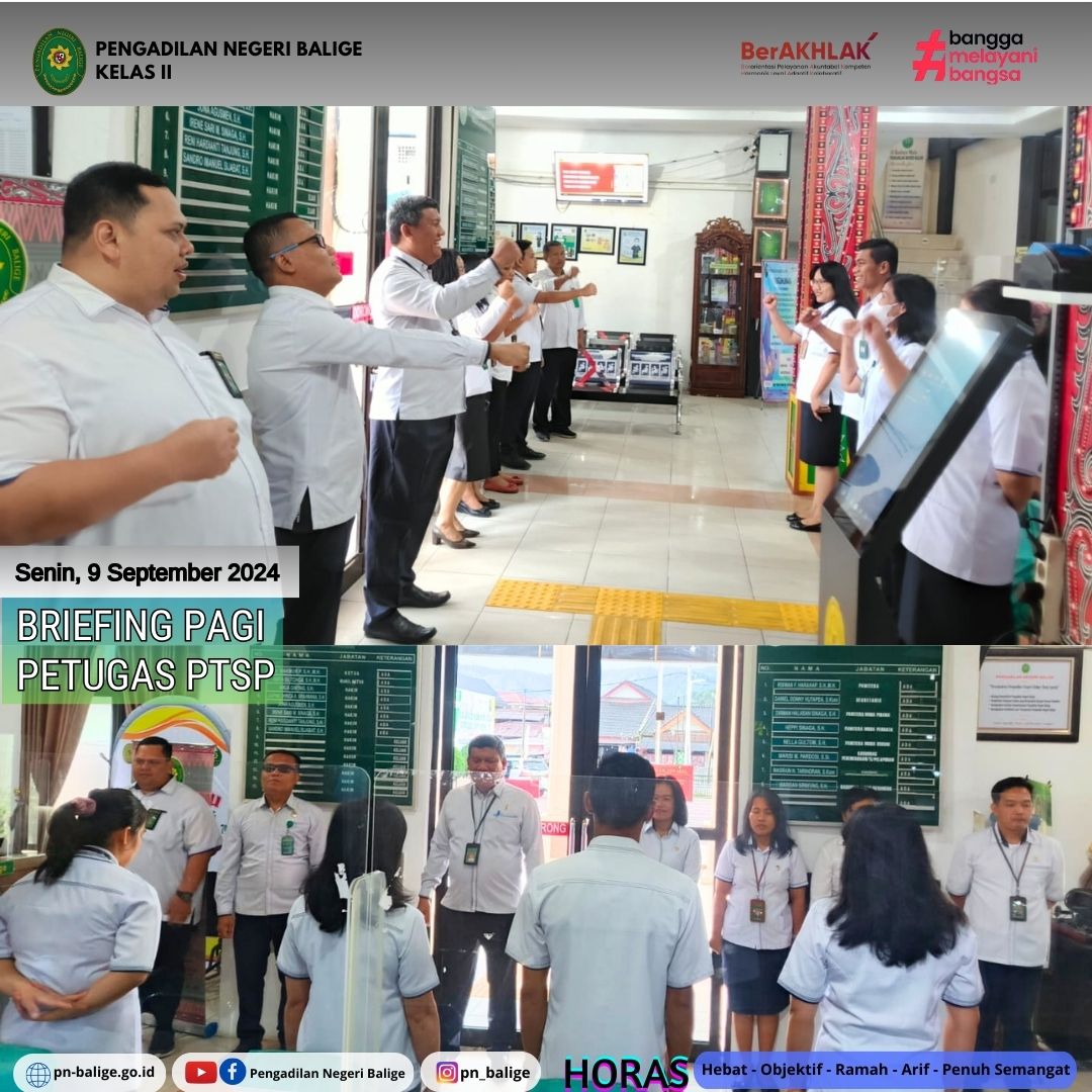 KEGIATAN BRIEFING PAGI PETUGAS PTSP - Senin, 9 September 2024