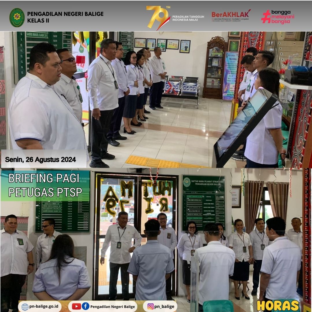 KEGIATAN BRIEFING PAGI PETUGAS PTSP - Senin, 26 Agustus 2024 KEGIATAN BRIEFING PAGI PETUGAS PTSP - Senin, 26 Agustus 2024
