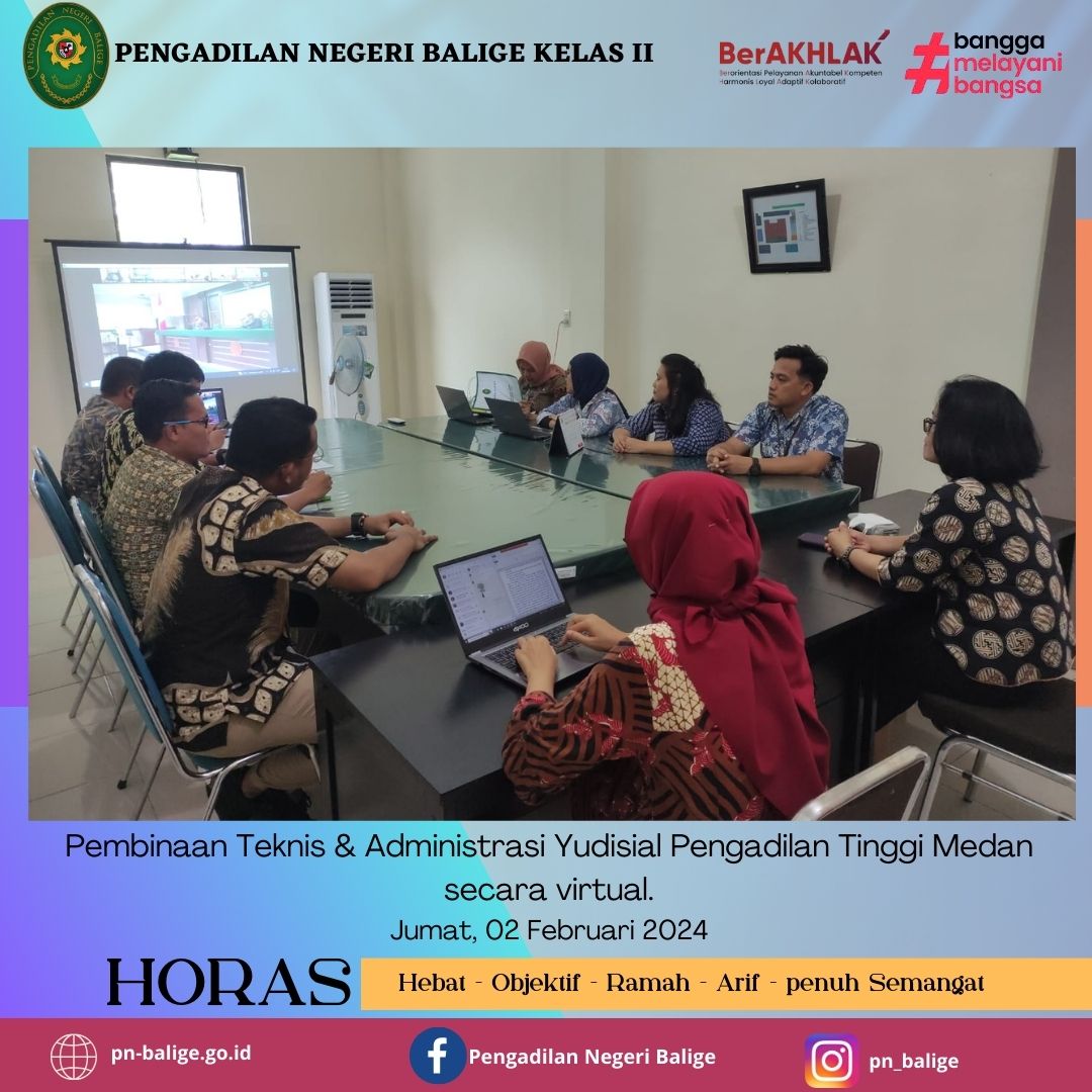 PEMBINAAN TEKNIS & ADMINISTRASI YUDISIAL PENGADILAN TINGGI MEDAN SECARA VIRTUAL.