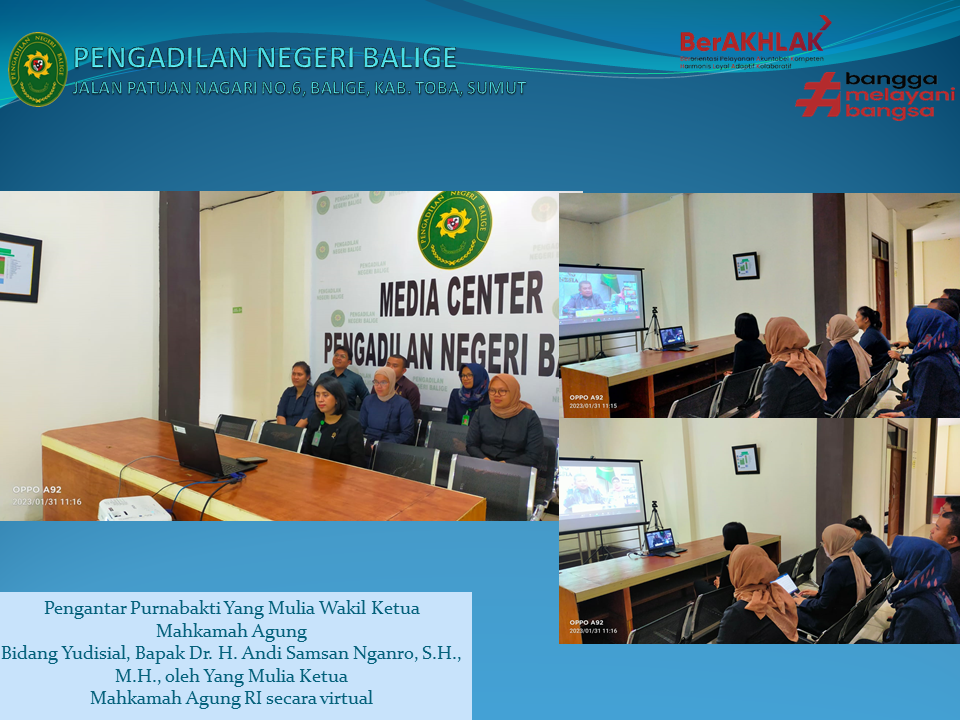 Pengantar Purnabakti Yang Mulia Wakil Ketua Mahkamah Agung Bidang Yudisial, Bapak Dr. H. Andi Samsan Nganro, S.H., M.H., oleh Yang Mulia Ketua Mahkamah Agung RI secara virtual