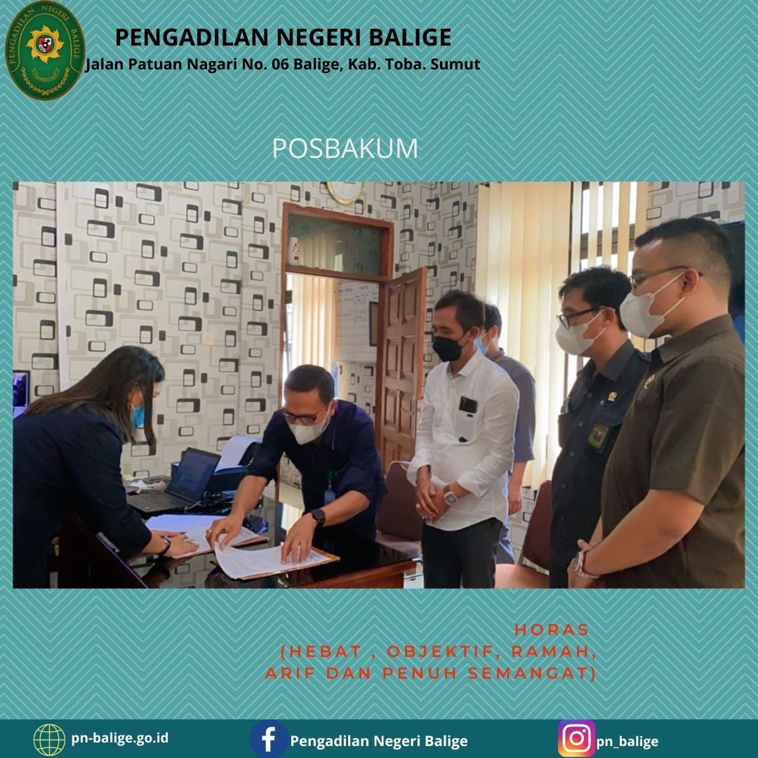 PERJANJIAN KERJASAMA (MEMORANDUM OF UNDERSTANDING) PENYEDIA LAYANAN POS BANTUAN HUKUM PENGADILAN NEGERI BALIGE TAHUN 2022